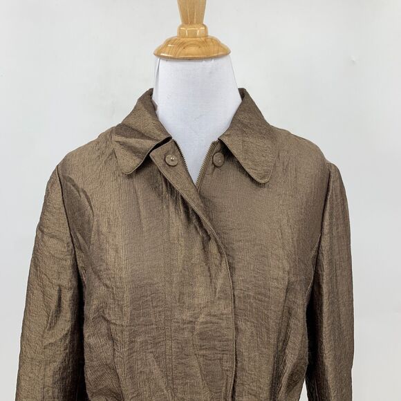 J.Jill Jacket Womens 6 Metallic Bronze Waist Tie Full Zip Snap Buttons Lined - Picture 4 of 16